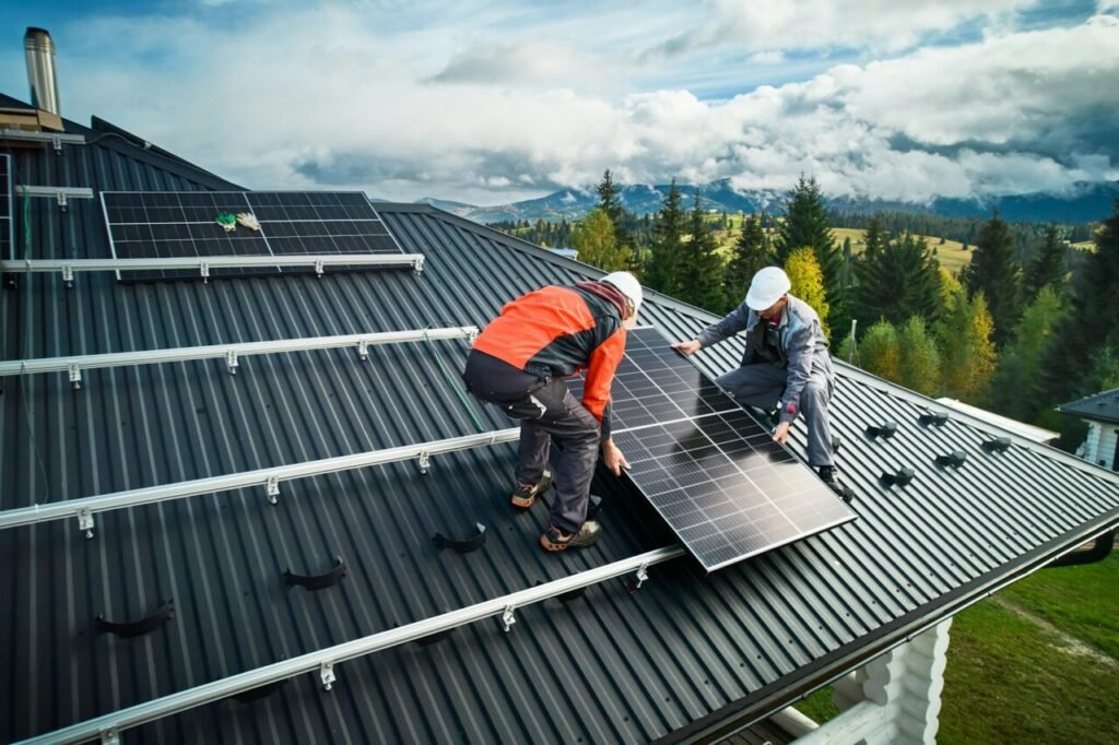 Solar system installed on a house roof